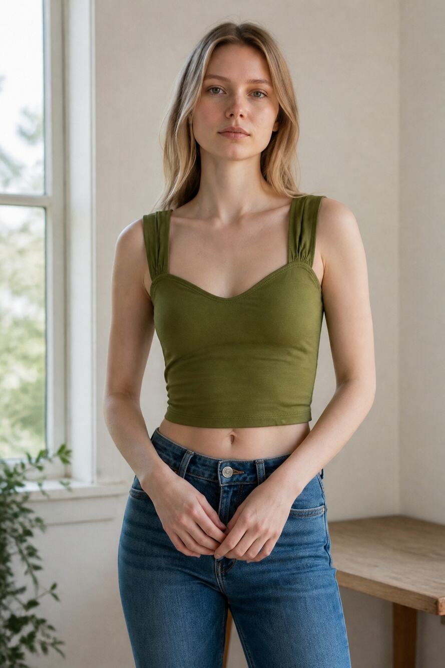 Abercrombie & Fitch Soft AF Green Wide Strap Crop Top Cropped Tank Top Size M